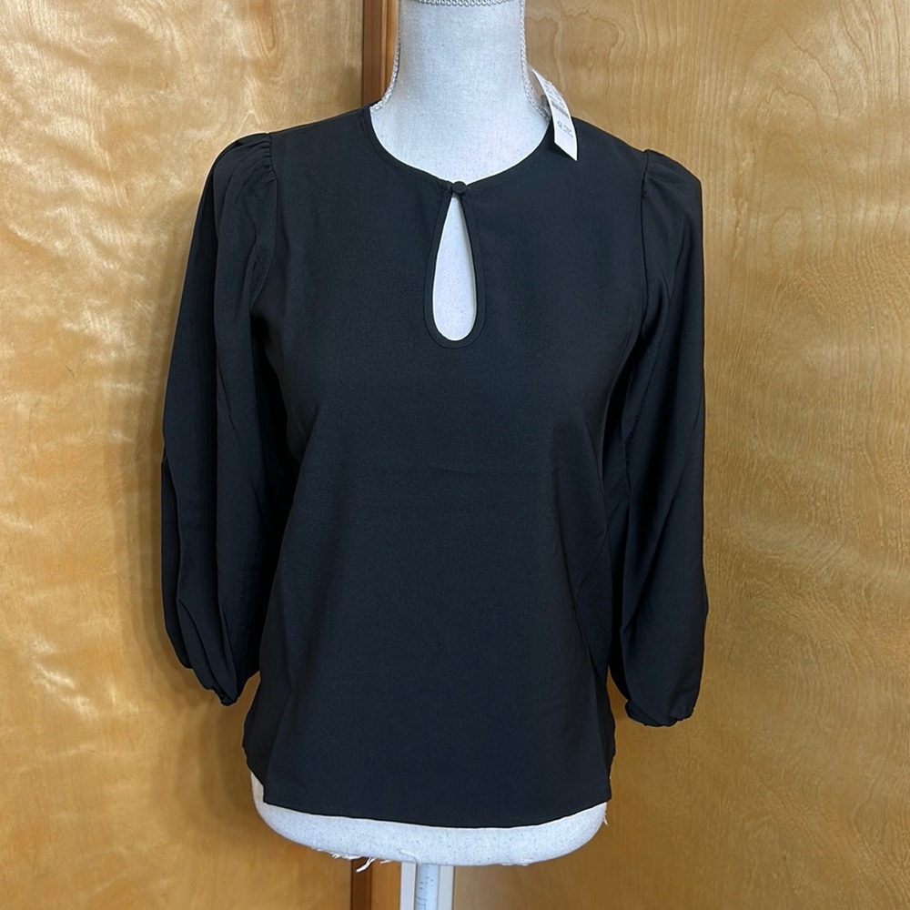 NWT J. Crew Black Puff Sleeve Satin-Back Crepe Top XXSP